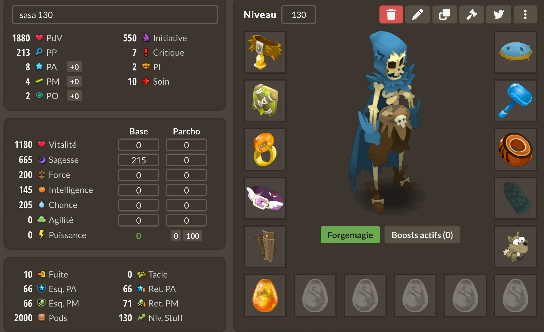Stuff sagesse niveau 130