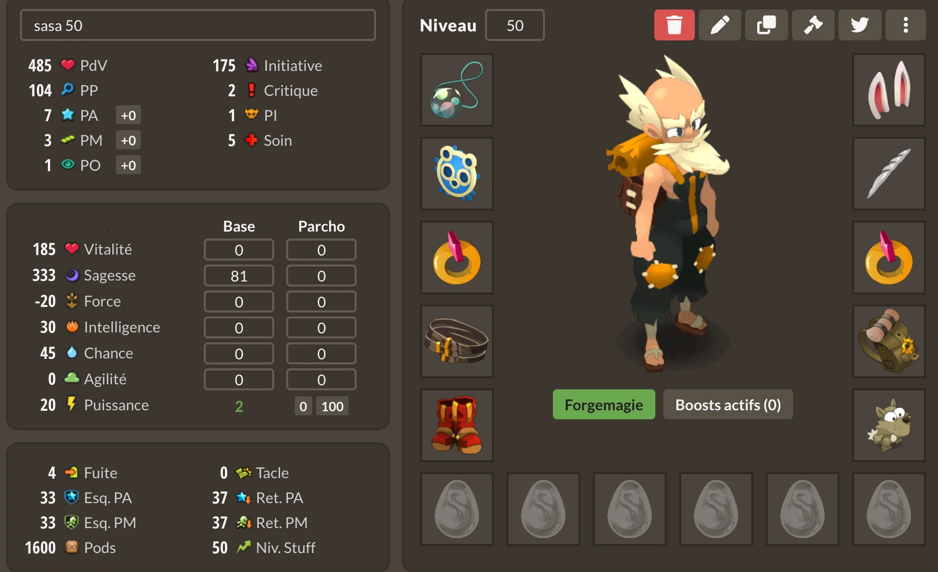 Stuff sagesse niveau 50